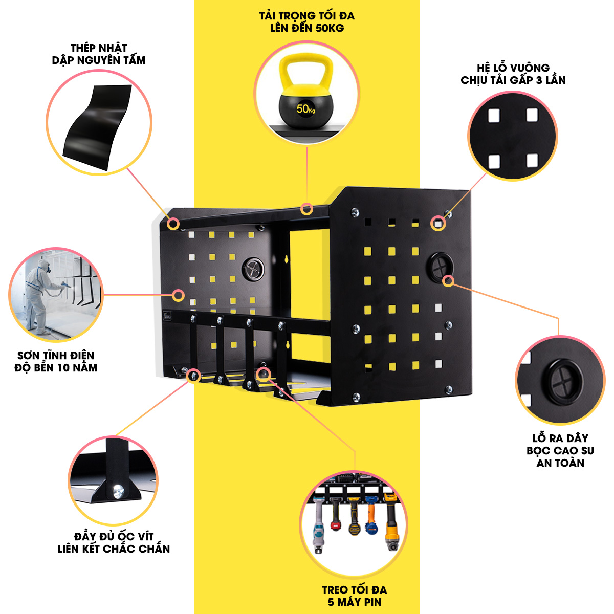 Kệ máy khoan pin XTOOLs tủ đồ nghề phủ lớp sơn tĩnh điện cao cấp thép nhật nguyên tấm giá treo máy khoan pin tủ đựng đồ nghề sửa xe
