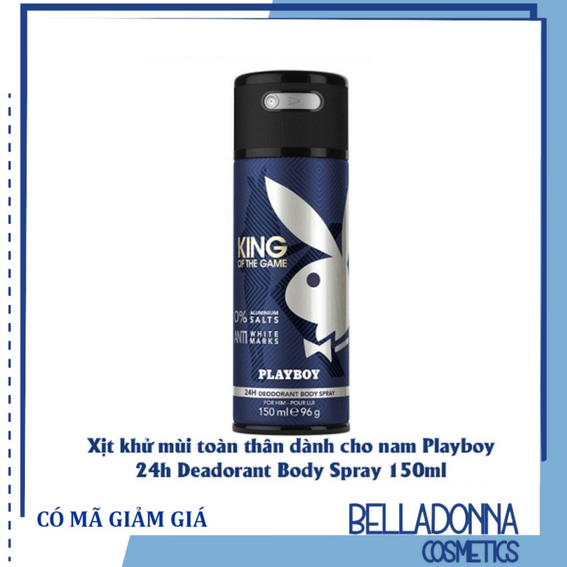 Xịt khử mùi toàn thân dành cho nam Playboy 24h Deadorant Body Spray 150ml # King Of The Game