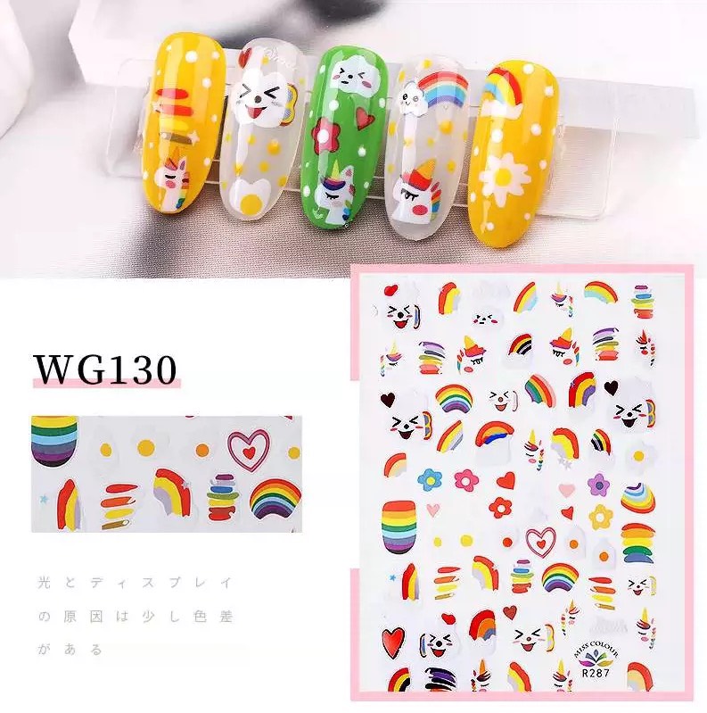 Sticker dán móng 3D nail chủ đề hoạt hình cute, hình dán móng tay dễ thương đơn giản
