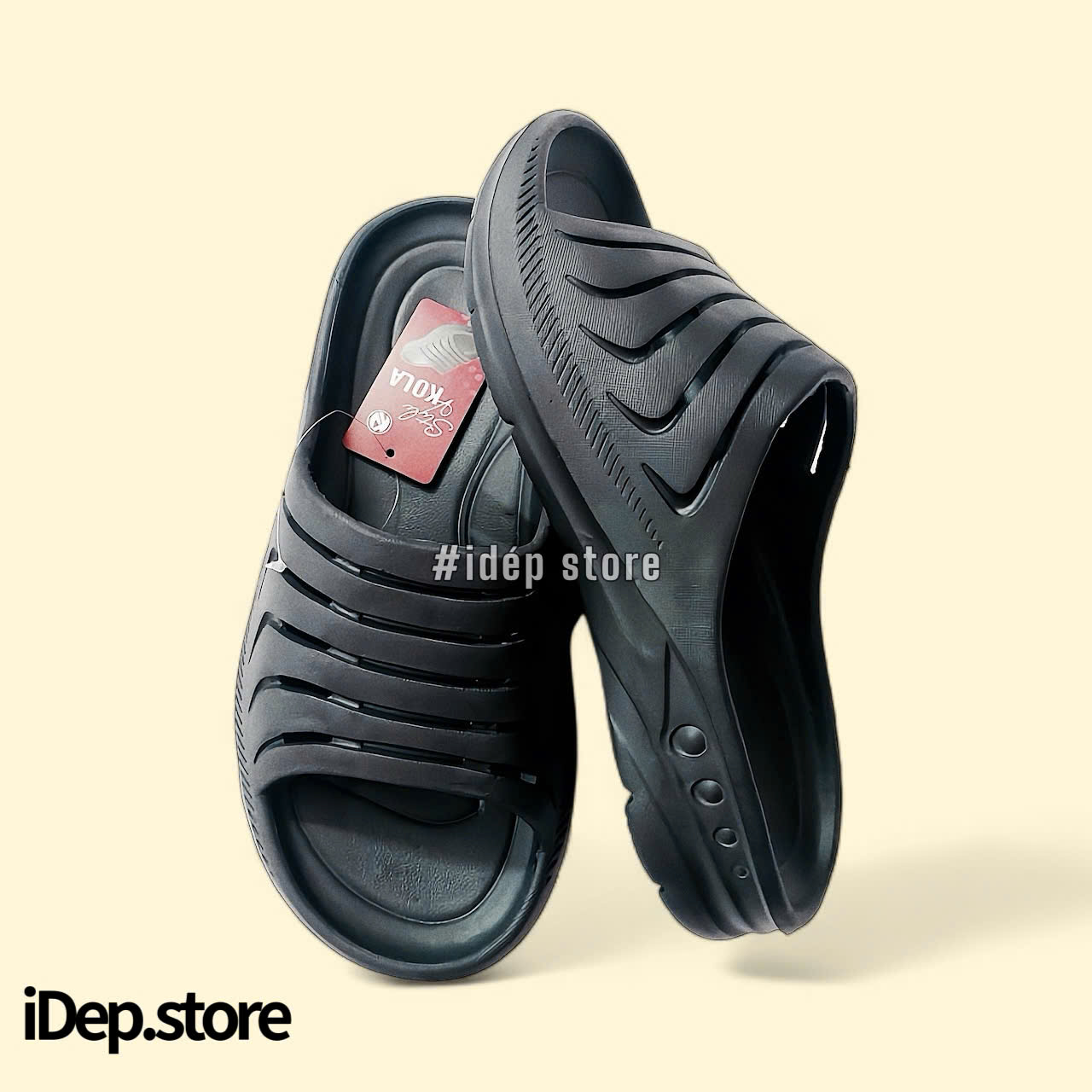Dép Nam Quai Ngang Siêu Nhẹ Đúc Nguyên Khối Êm Chân Đi Trong Nhà Thời Trang - iDép DL055 (Đen)
