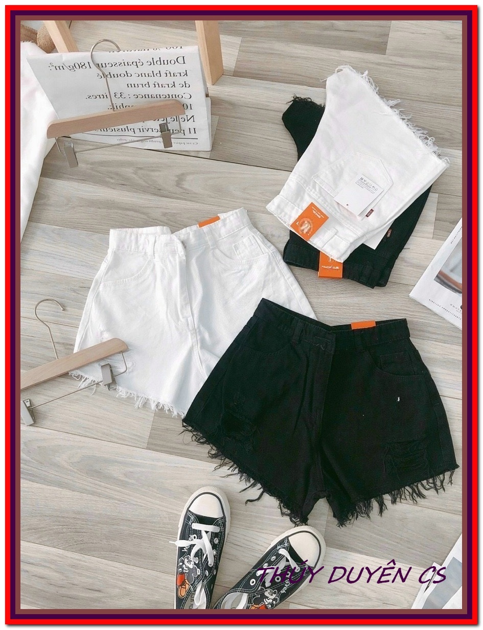 Quần short jean nữ RÁCH ĐEN TRẮNG tua lai xịn, chất jean mềm và mịn, giá sỉ rẻ xưởng sản xuấtF55