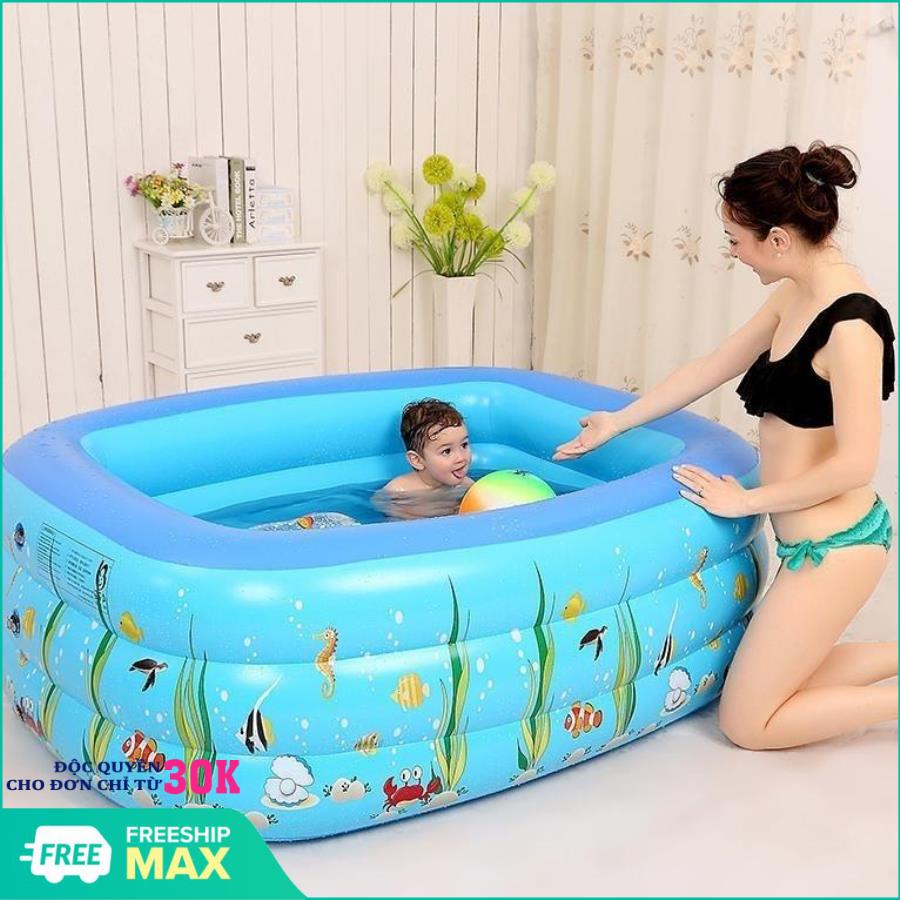 bể bơi mini gia đình, tam be boi tre em, Bể bơi phao Cỡ lớn cho bé và gia đình  - Bể bơi phao 3 tầng cho bé size to 150x110x50cm (Xanh) - Bể bơi phao gia đình cao cấp loại to dày -Hồ bơi phao cho bé cho trẻ em tập bơi