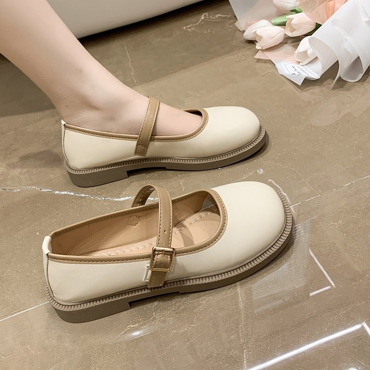 Giày búp bê nữ đế độn 3p khóa dán vintage