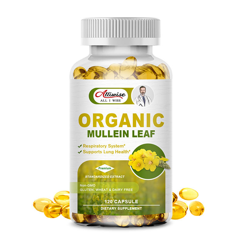 Alliwise Lung Detox Mullein Leaf Capsules bổ sung hô hấp thảo dược để làm sạch phổi, hỗ trợ phổi, cải thiện hô hấp và chức năng miễn dịch