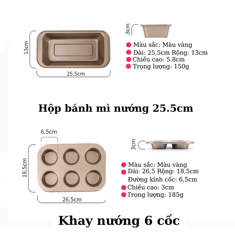 Bộ khay nướng bánh chống dính, Bộ đồ dùng làm bánh, khuôn bánh dụng cụ làm bánh, Bộ 5 khay nướng bánh, Khuôn nướng bánh mì 5 kiểu cơ bản chất liệu thép carbon cao cấp, Đồ dùng làm bánh, (KBM05), Huy Tuấn