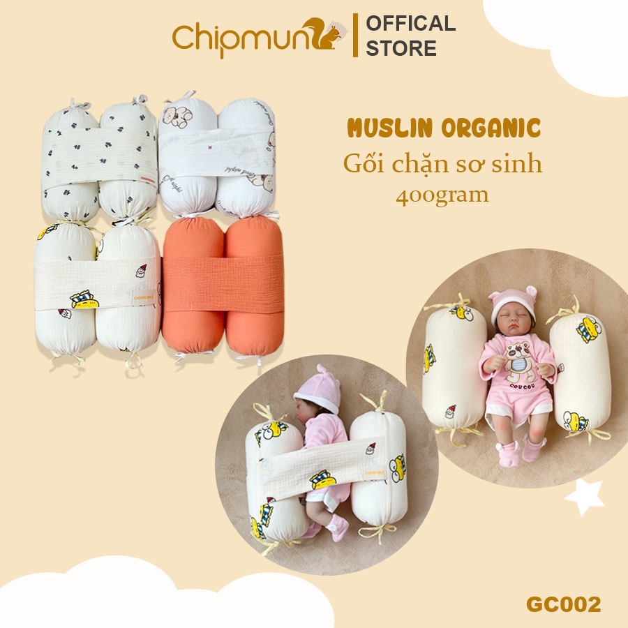 Gối chặn sơ sinh xô organic CHIPMUNK chống giật mình, giúp bé ngủ ngon