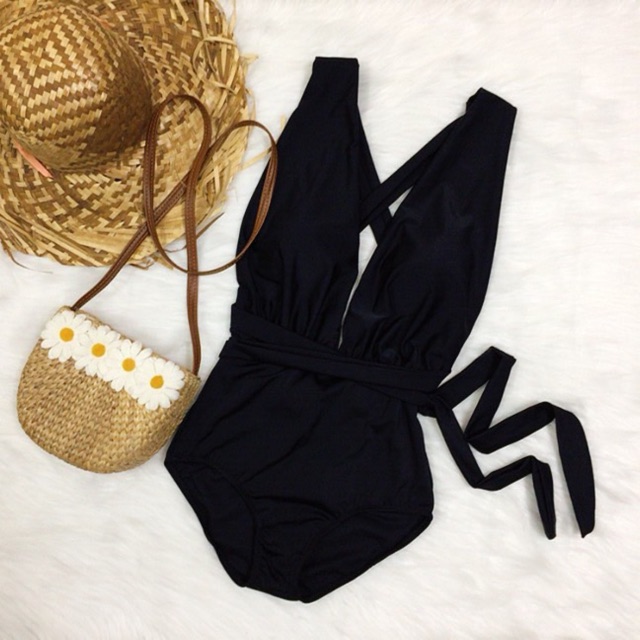 Bikini 1 mảnh Bodysuit dây dài cột được nhiều kiểu (có 2 màu đen trắng)