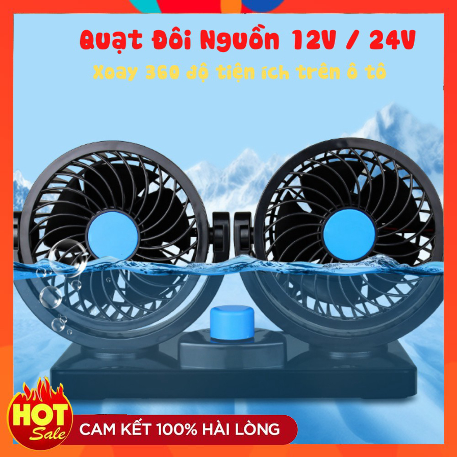 Quạt đôi mini trên xe ô tô (Xịn sò xoay 360 độ)