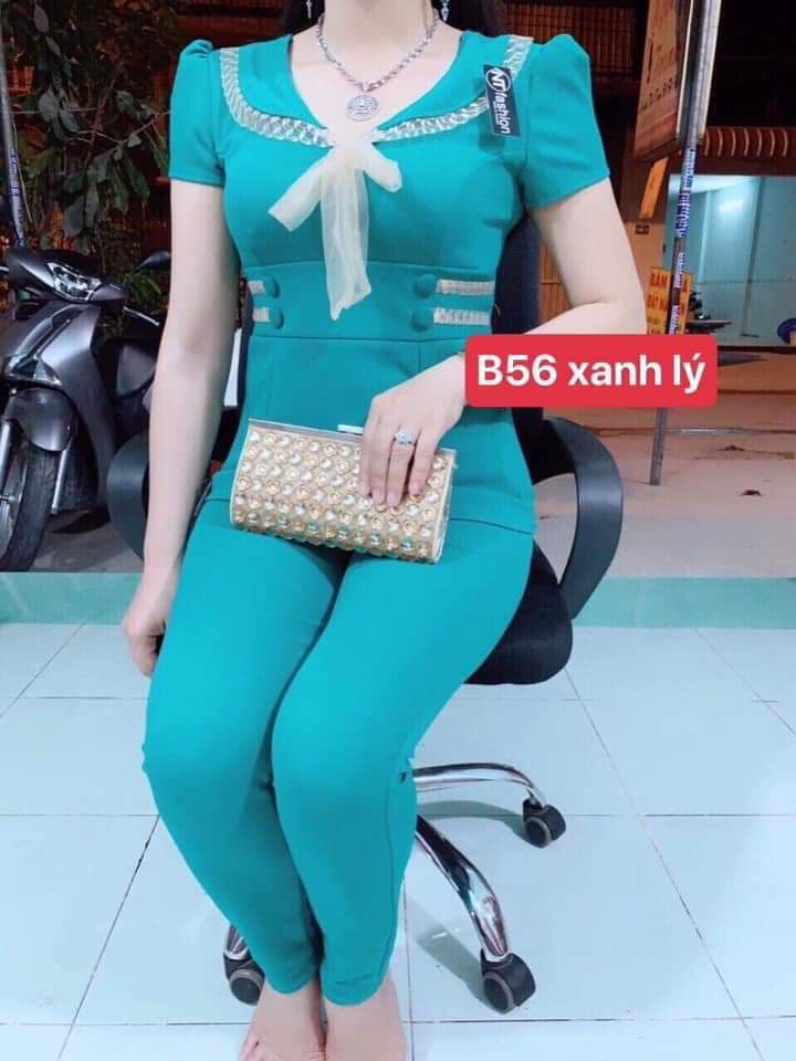 Đồ bộ nữ 💖 Đồ bộ thun, quần dài áo cộc tay, vai bồng, cổ cánh sen đính nơ, eo cắt rời