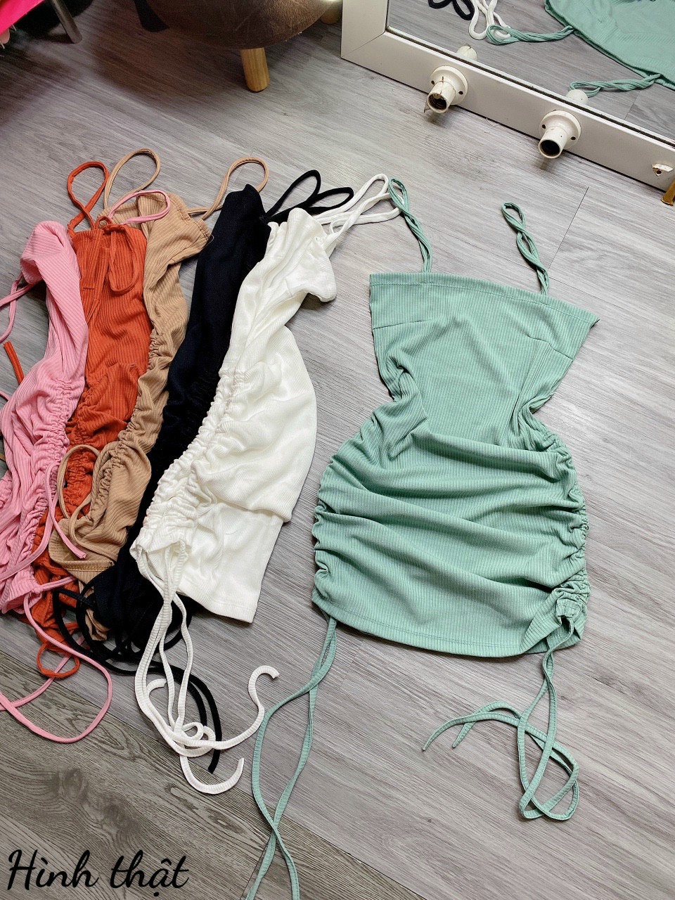 Đầm body 2 dây rút chất len gân,đầm body dự tiệc-ly store