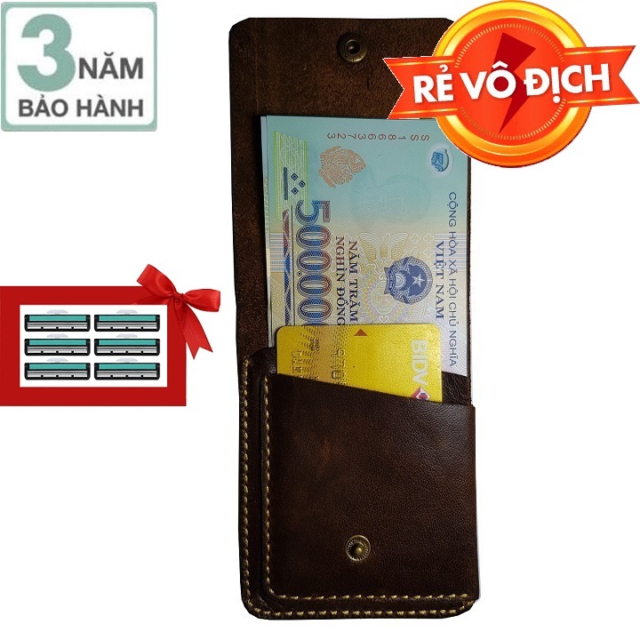 Bóp ví kẹp tiền, bóp vi sen da bò Ruby Luxury loại 1 tặng 6 lưỡi dao cạo râu kép 60.000 đ