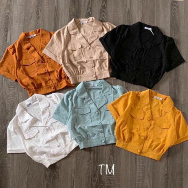 Áo cổ vest croptop