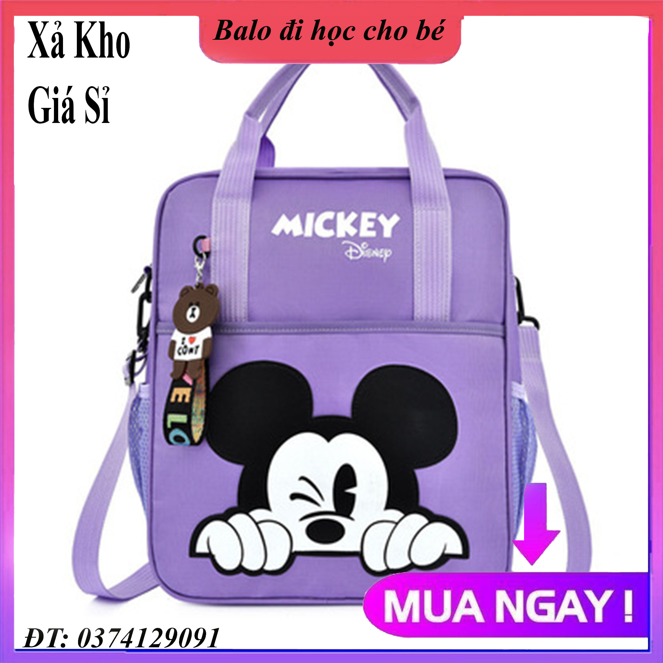 [Size 34 Tặng Kèm Móc Khóa] TÚI CẶP HỌC THÊM CHO BÉ TRAI BÉ GÁI IN HÌNH ĐEO 2 KIỂU. Túi Xách, Balo, Cặp Sách Cho Bé Đi Học, Đi Chơi Du Lịch Dã Ngoại, Túi Xách Đa Dụng