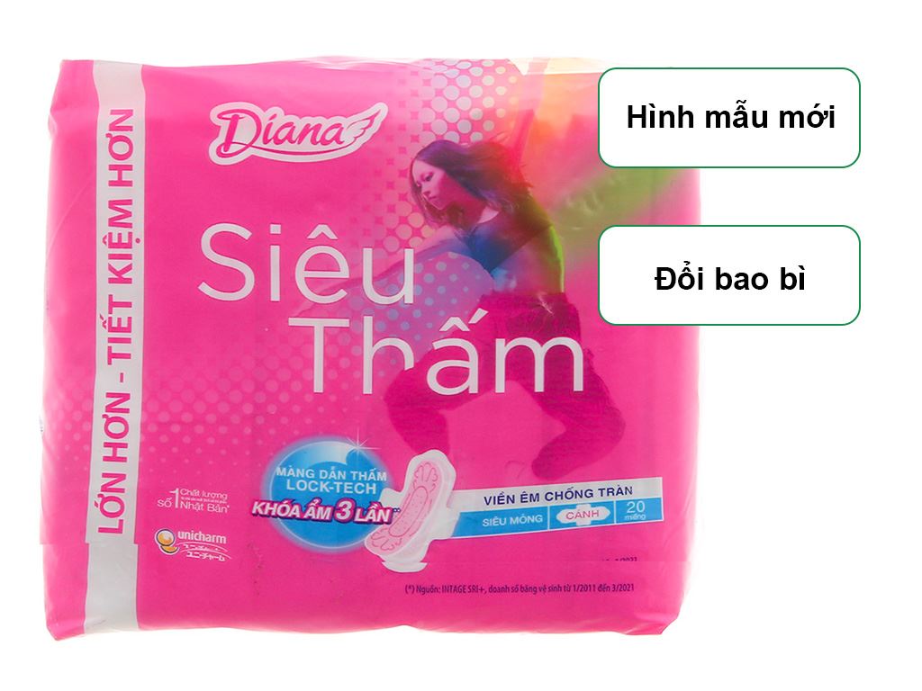 Băng vệ sinh Diana siêu thấm siêu mỏng cánh 20 miếng