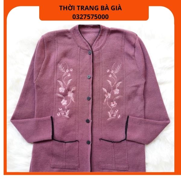Áo Len Thêu Hoa Mai Cài Cúc Cho Bà Chất Len Mỏng (Giành cho bà 40_58kg)