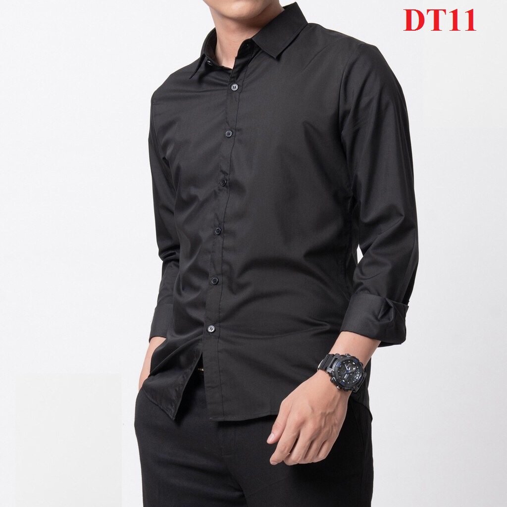 [Hoàn Tiền 15%] [HCM]Áo Sơ Mi Đen Trơn Chất Vải Mềm Mịn Nam Tính