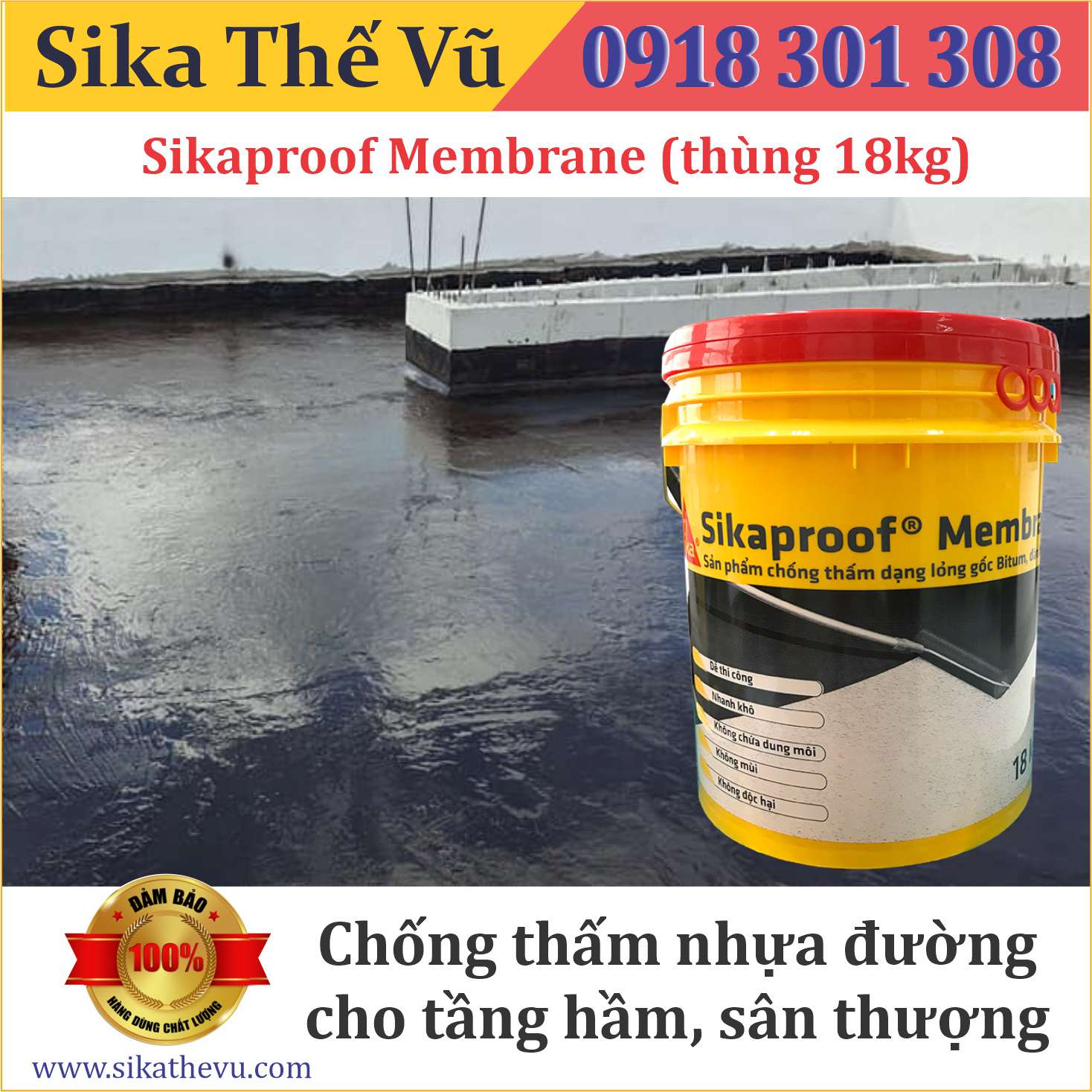 Sikaproof Membrane – sản phẩm chống thấm hàng đầu trong ngành xây dựng. Với khả năng chống thấm hoàn hảo, sự bảo vệ của Sikaproof Membrane không chỉ giúp cho công trình của bạn được hoàn thiện mà còn mang lại cho bạn sự yên tâm.