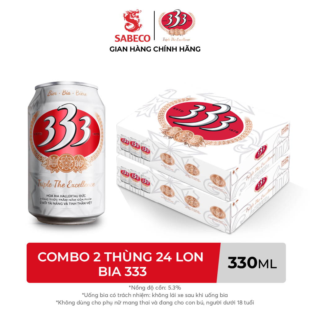 Nồng Độ Cồn 5.3% - Combo 2 Thùng 24 Lon Bia 333 330ml