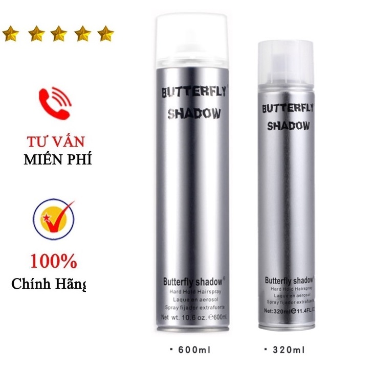 Gôm xịt tóc Butterfly Shadow tạo kiểu 600ml, 320ml, 150ml