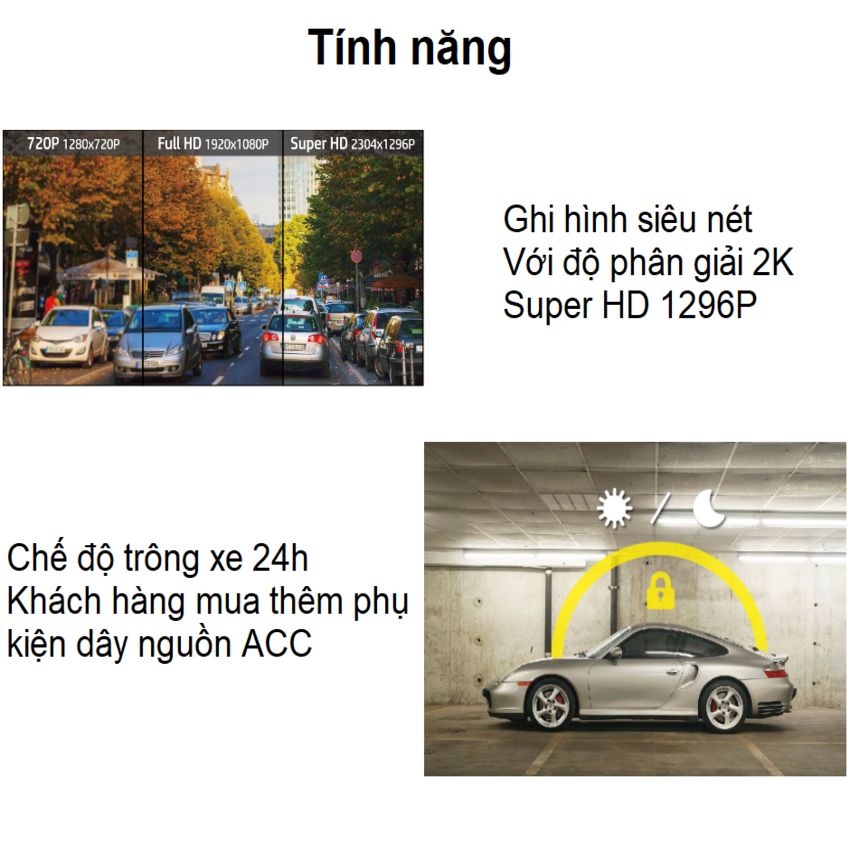 Camera hành trình ô tô độ phân giải 2K, Wifi thương hiệu HP F490W cao cấp