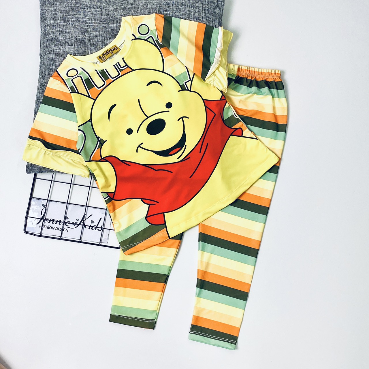 Bộ bé gái đồ bộ bé gái vải 3D thun lạnh cầu vồng áo tay ngắn quần dài Jennie kids J474