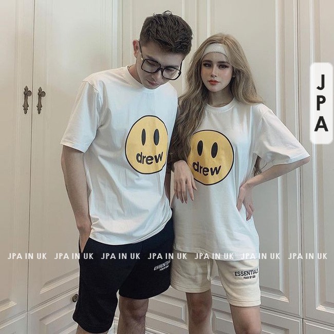 ÁO ĐÔI  THUN CỘC TAY IN HÌNH MẶT CƯỜI DREW SIÊU KURE