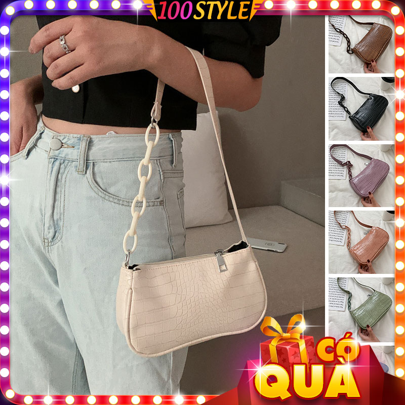 Túi Kẹp Nách Phối Dây Xích Vân Da - 100style