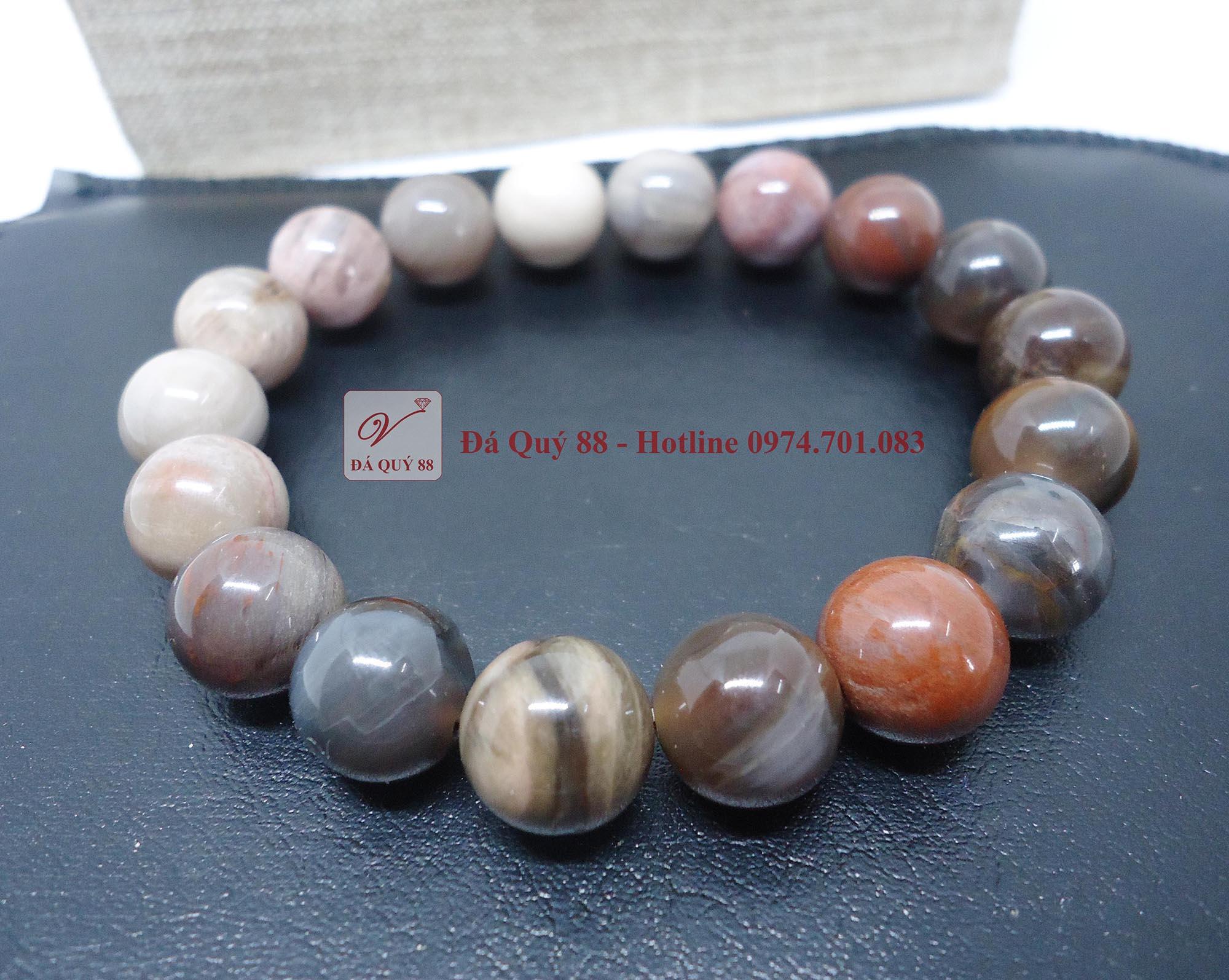 Vòng tay phong thủy mệnh mộc, hỏa gỗ hóa đá thiên nhiên xám 10mm