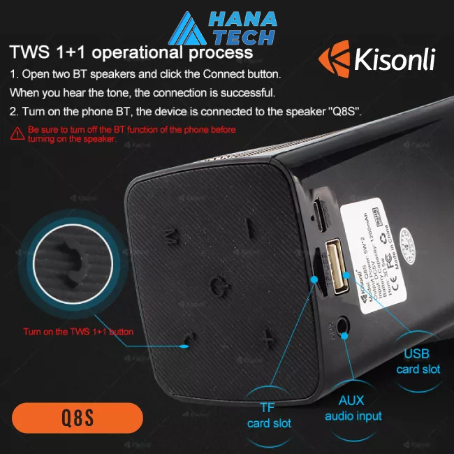 LOA BLUETOOTH Q8S KISONLI , CÓ LED
