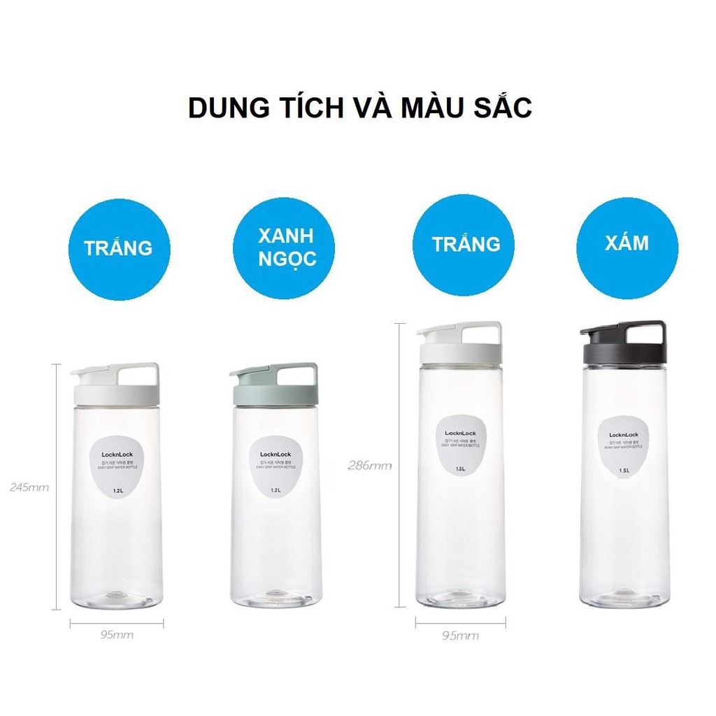 HOT SALE [Mã 11LIFESALE giảm 10  đơn 99K] Bình Đựng Nước Lock Lock Easy Grip HAP813 [1.2L] HAP814 [1.5L]