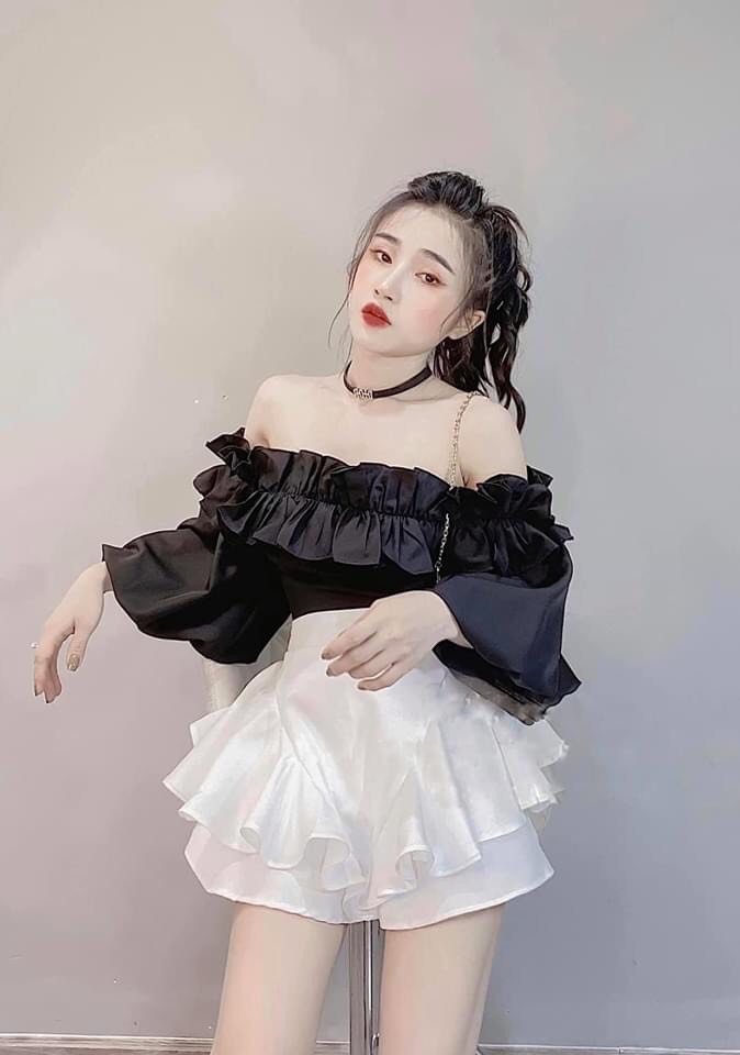 Áo kiểu trễ vai viền bèo tay bồng nhẹ cực sang và xinh
