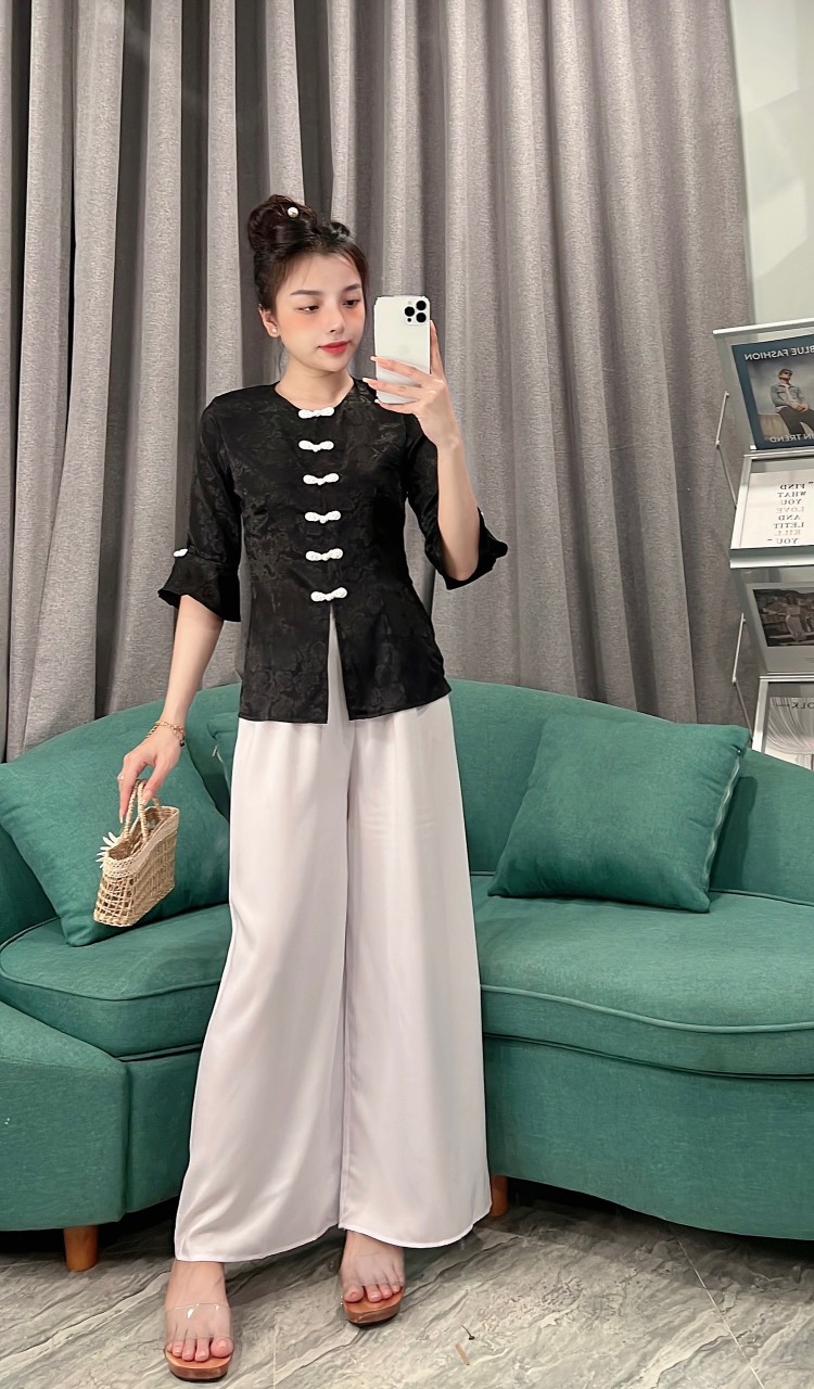 ÁO BÀ BA LỤA GẤM TAY XÒE