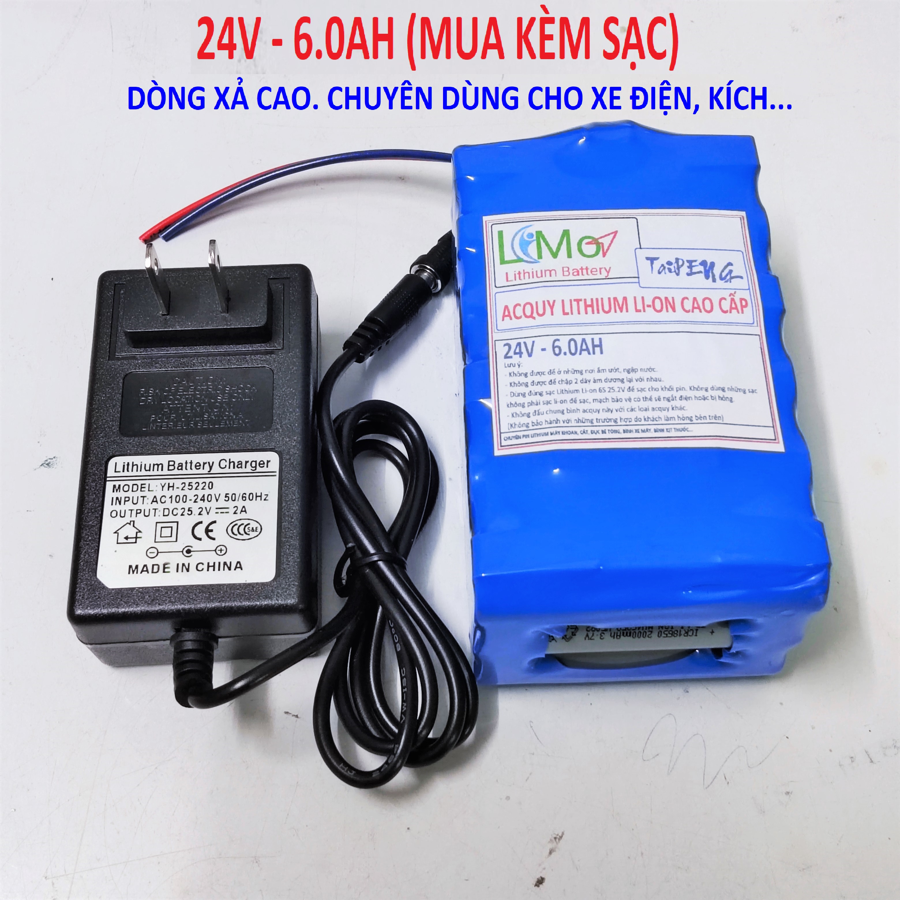 Khối pin 6s 24v 6.0ah. xả cao 40a. dùng thay cho acquy xe điện 24v, xe tự chế, xe điện trẻ em.... đóng từ 18 cell pin tp + mạch bảo vệ cân bằng 6s 24v 40a cao cấp - limo