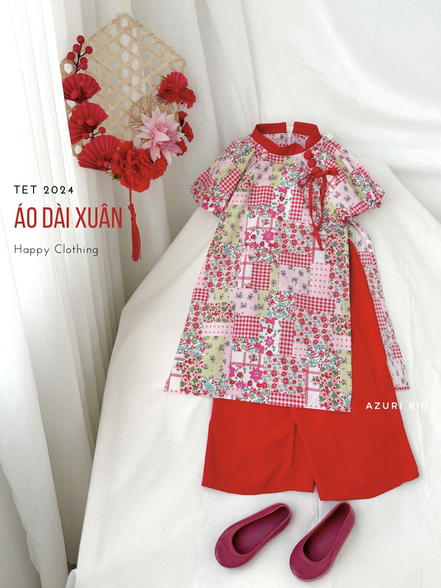 Áo dài bộ nơ cổ bé gái