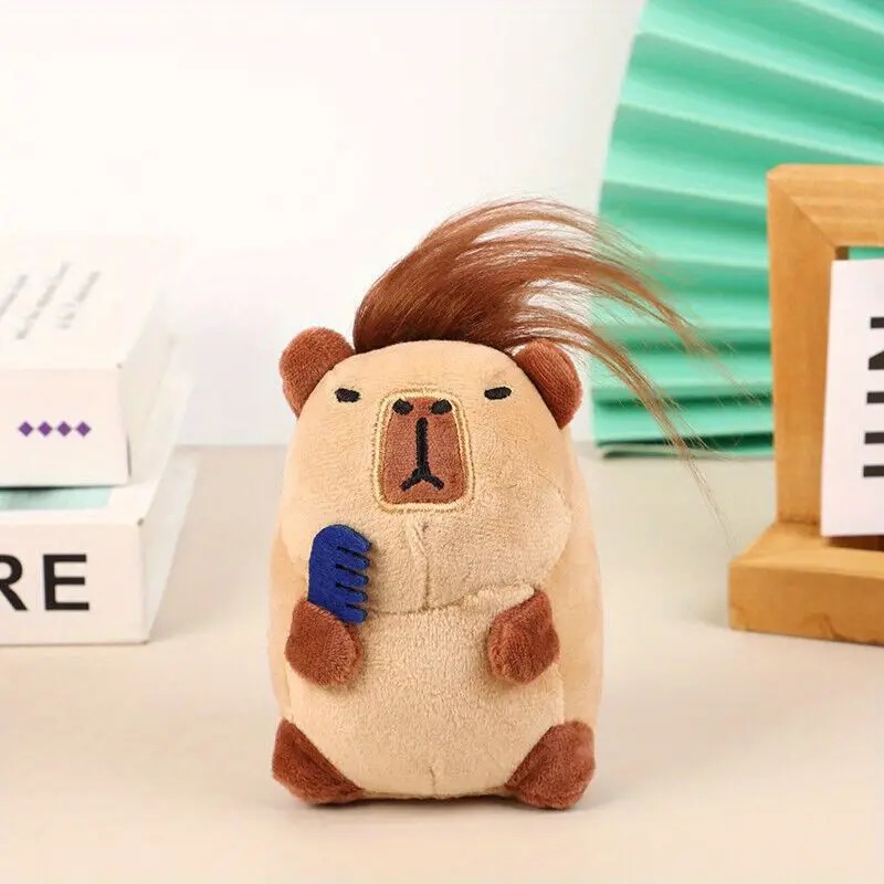Móc khoá Capybara chuột lang bông có tóc cặp đôi vô tri có tóc hài hước.