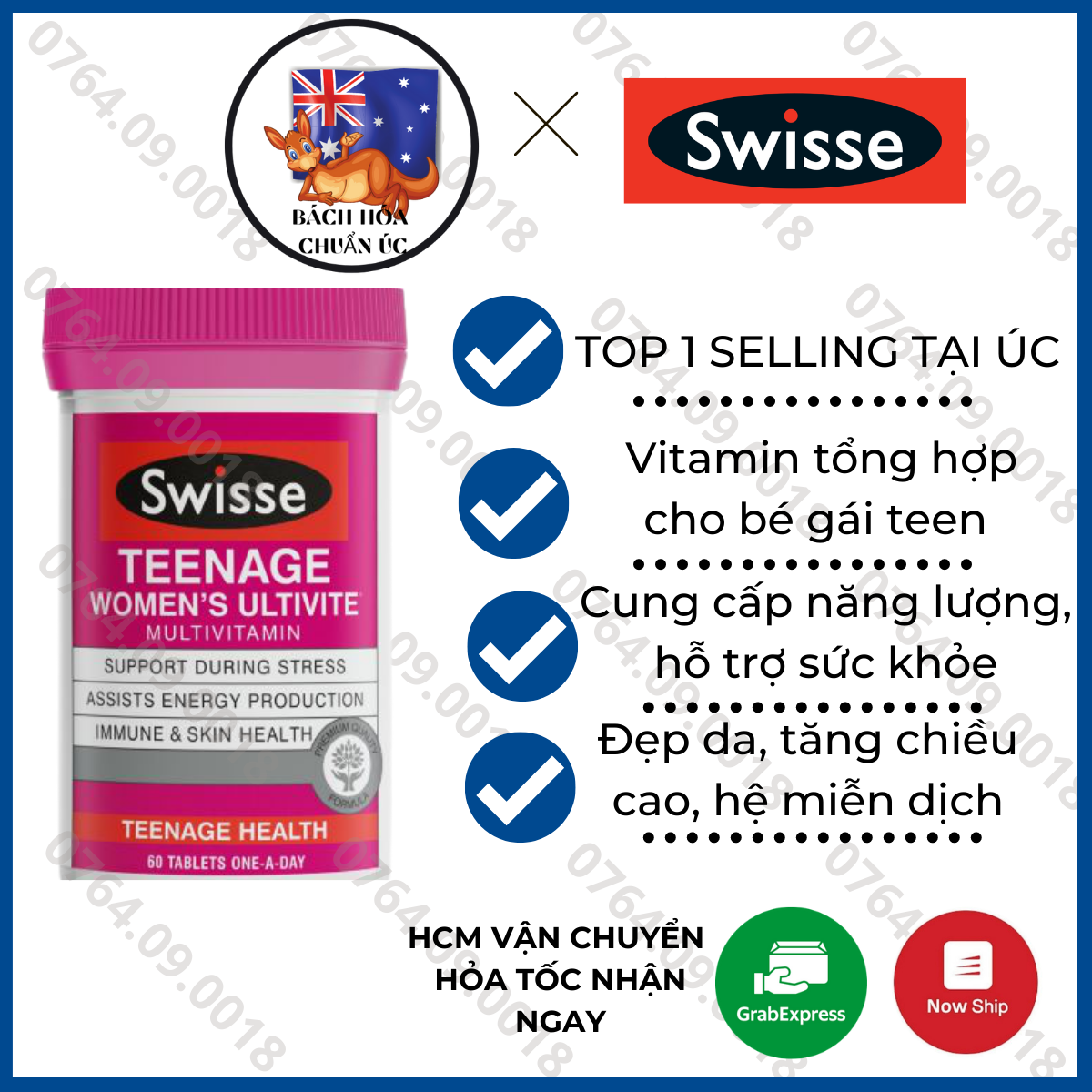 Vitamin tổng hợp cho teen girl Swisse Teenage Ultivite Women's Multivitamin 60 Tablets