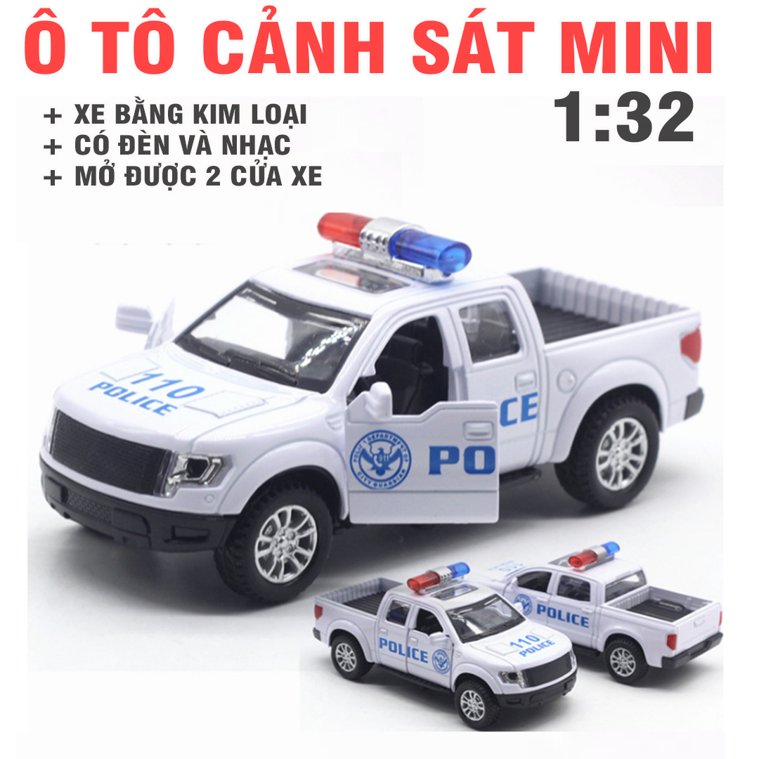 Đồ chơi trẻ em Xe ô tô cảnh sát mini chạy cót mô hình tỉ lệ 1 32 xe bằng