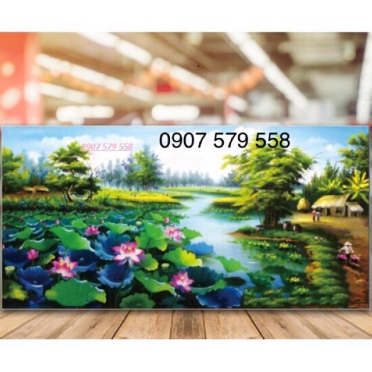 Tranh thêu chữ thập Đầm sen kt 124x64cm