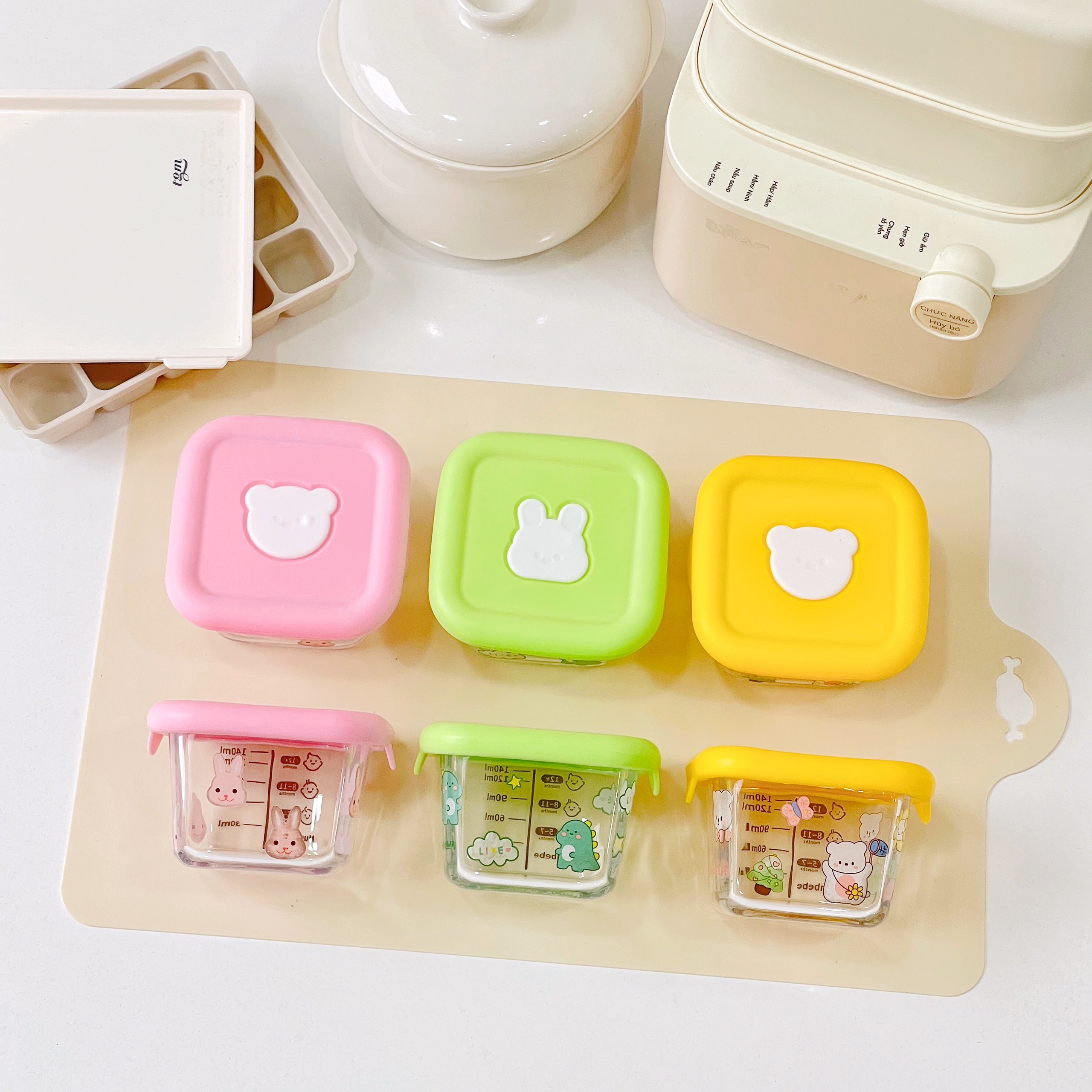 Bát Thuỷ Tinh Đựng Đồ Cho Bé Ăn Dặm Có Vạch Chia Ml - Hộp Trữ Đông Thực Phẩm Có Nắp Cho Bé Và Gia Đình