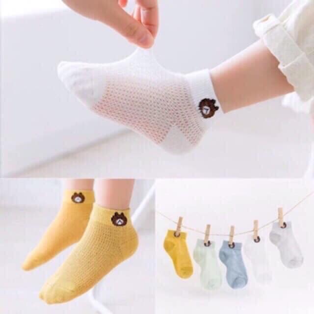 Set 5 Đôi Tất Lưới Gấu Trẻ Em Xuất Nhật, sét 5 đôi tất lưới trẻ em, tất lưới trẻ em nằm điều hòa, tất lưới thoáng mát mùa thu, tất lưới cho trẻ sơ sinh, combo 5 đôi tất lưới hình gấu dễ thương, combo 5 đôi tất lưới