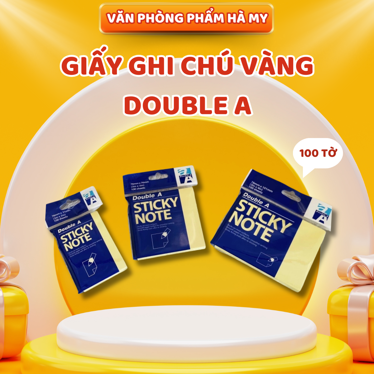 Xấp 100 Tờ Giấy note - Giấy ghi chú Vàng Double A