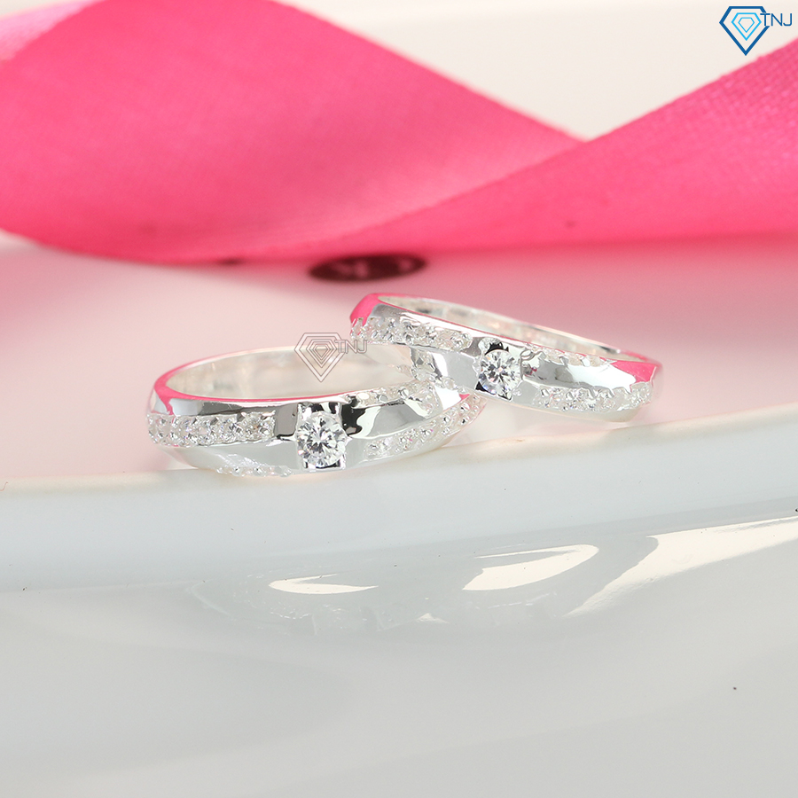 Nhẫn cặp nam nữ bạc đính đá khắc tên ND0080 - Trang Sức TNJ