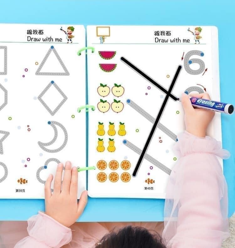 Sách học thông minh xoá được 64 trang cho bé - sách vẽ stroke line dot to dot - sách viết xoá được