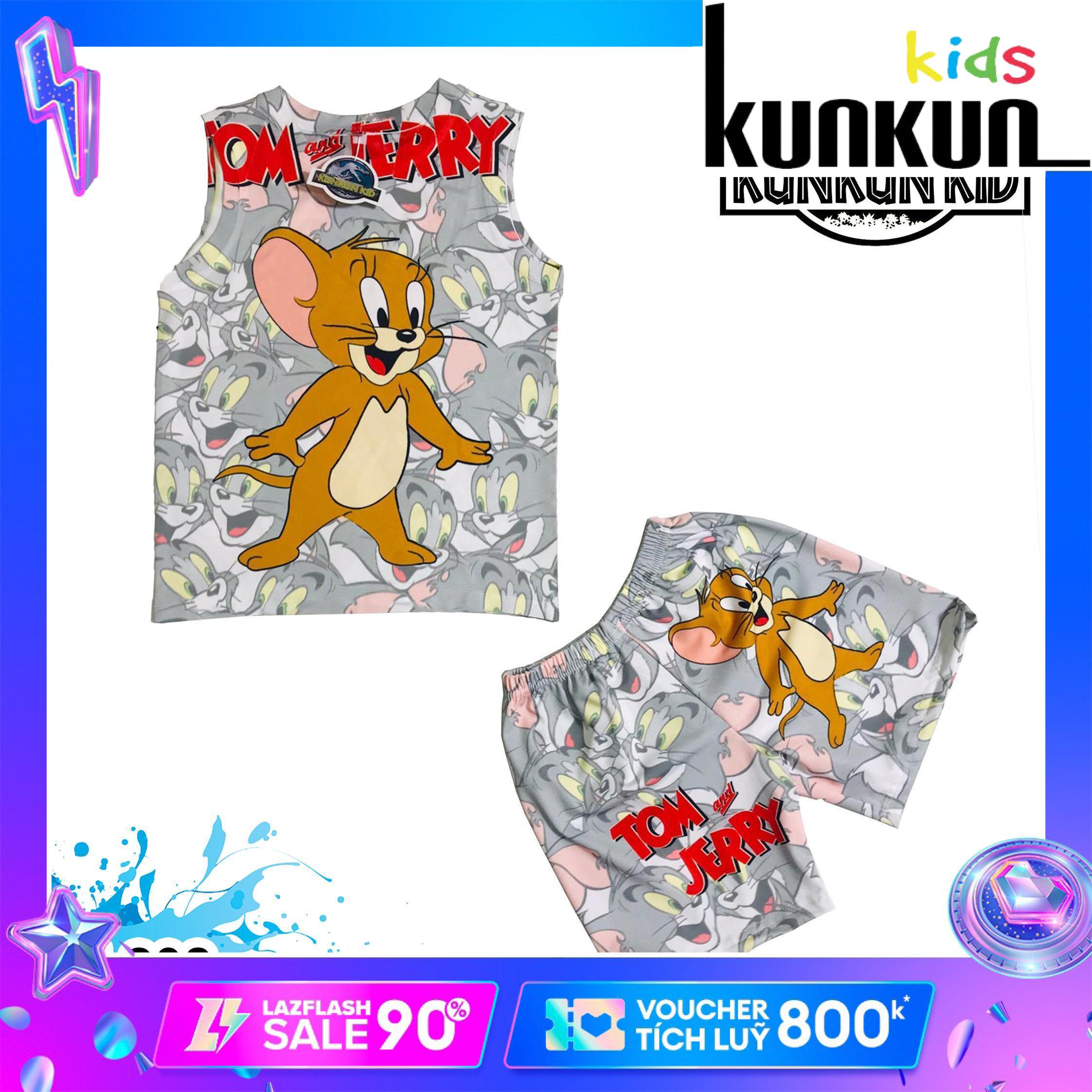 Đồ bộ bé trai thun ba lỗ bé trai in 3d hình chuột jerry kunkun bl208