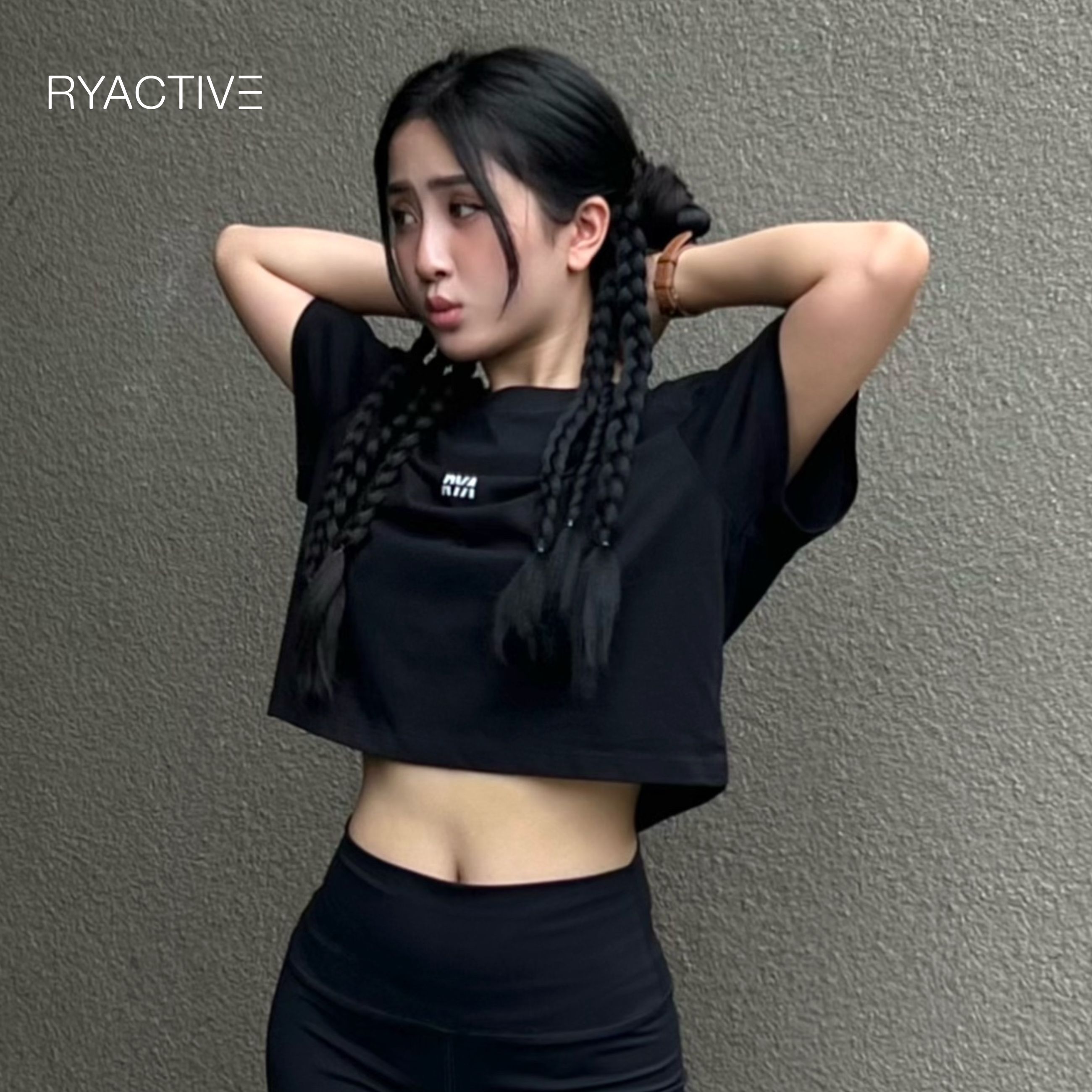 Áo thun croptop freesize RYACTIVE - COMFY CROPTOP Black