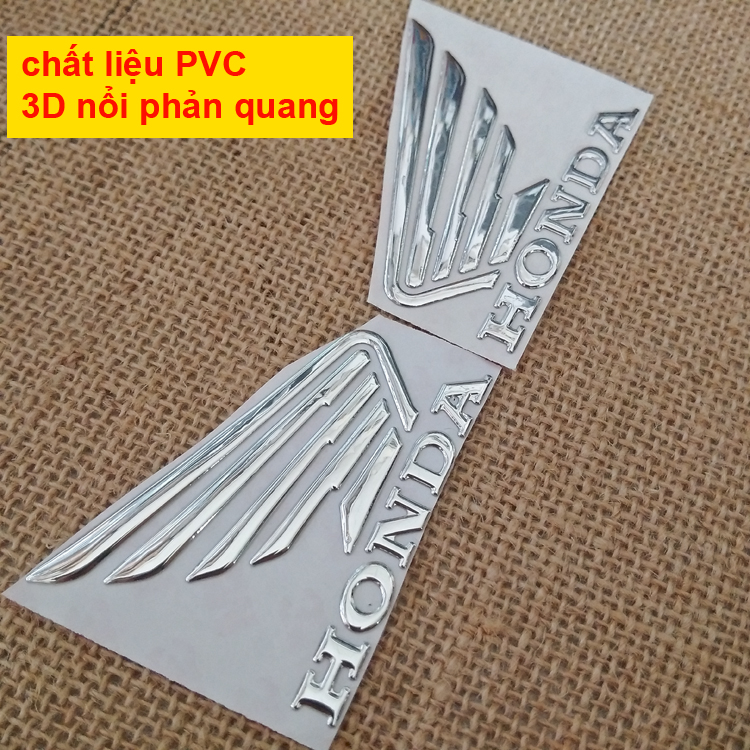 Bộ 2 tem cánh chim HONDA 3D nổi BẠC