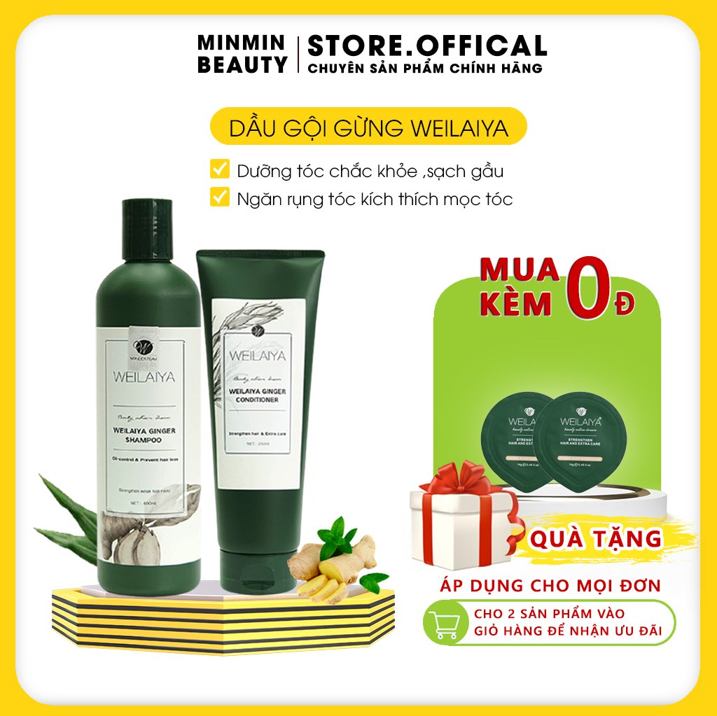 Cặp dầu gội xả gừng trắng kích mọc tóc Weilaiya Ginger (kèm set gội xả mini 14g)