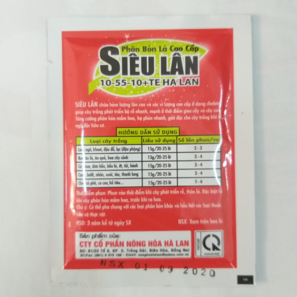 Phân Bón Lá Siêu Lân, Siêu lân đỏ 10-55-10+TE Hà Lan (15g)