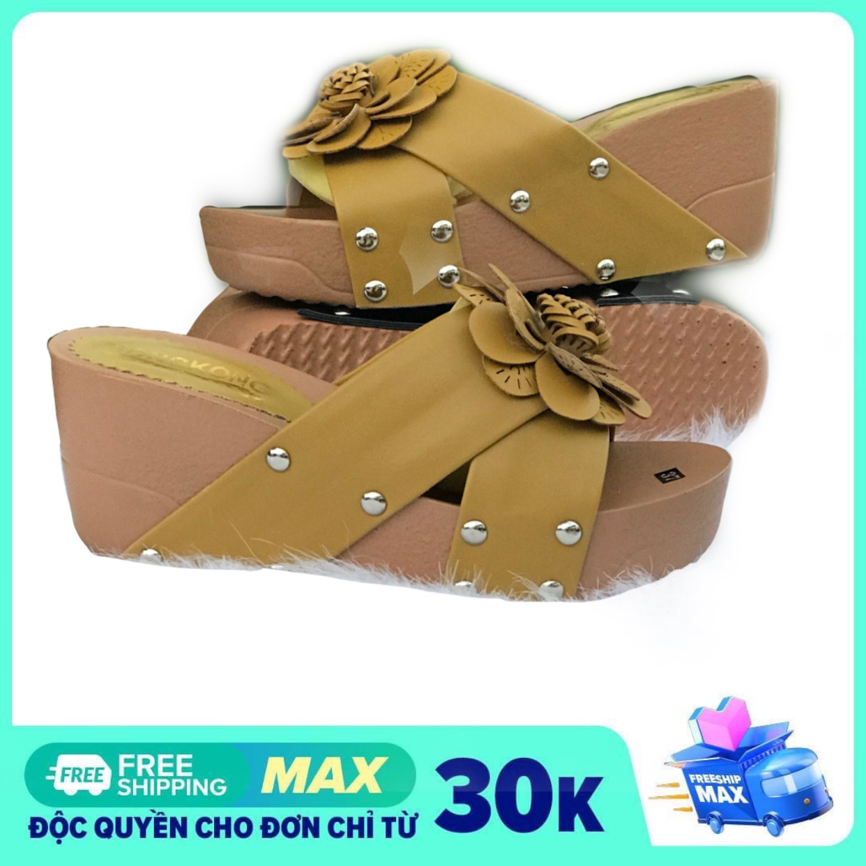 FORM NHỎ TĂNG SIZE - Dép đế xuồng dép nữ guốc xuồng quai chéo gắn HOA cực xinh 7 phân siêu nhẹ