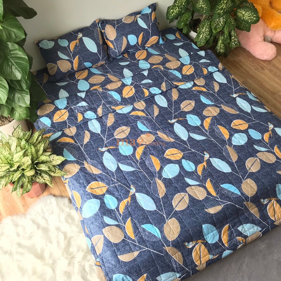 Set ga chun bọc đệm kèm 2 vỏ gối poly cotton nhiều mẫu